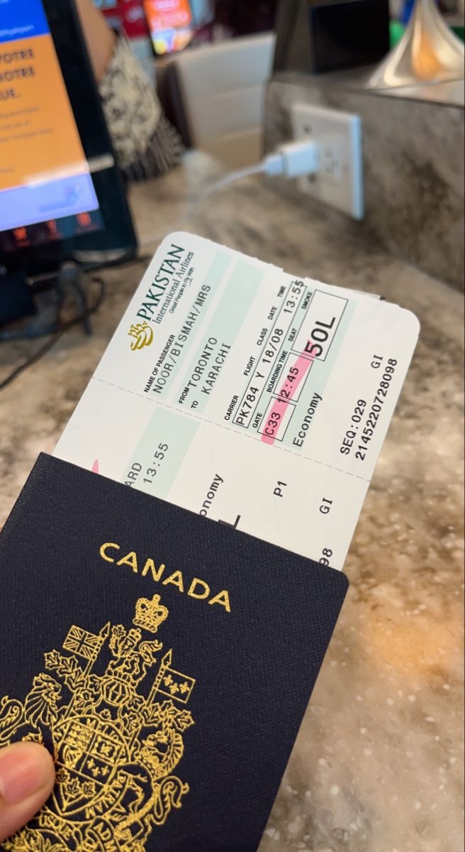 Passport and boarding materials in a travel setting